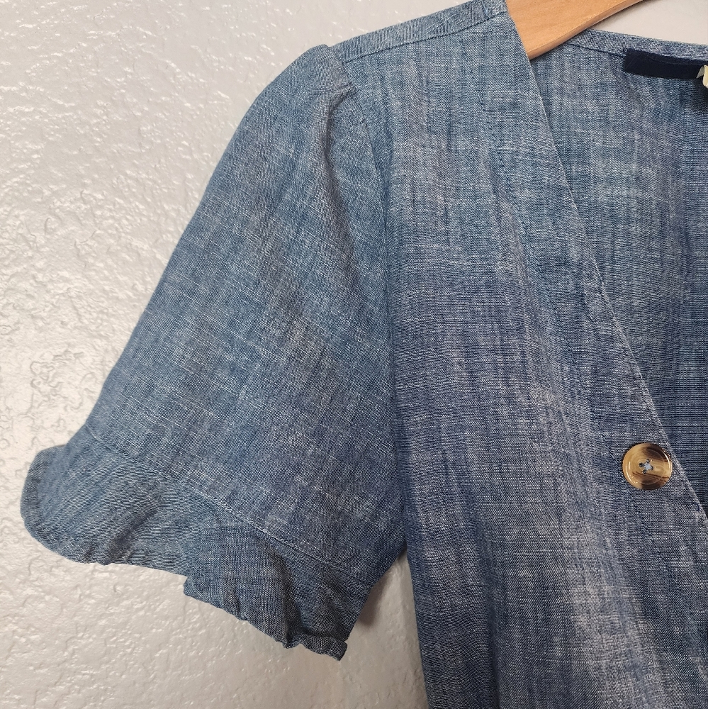Francesca's Collection Chambray Wrap Crop Top - Picture 7 of 12